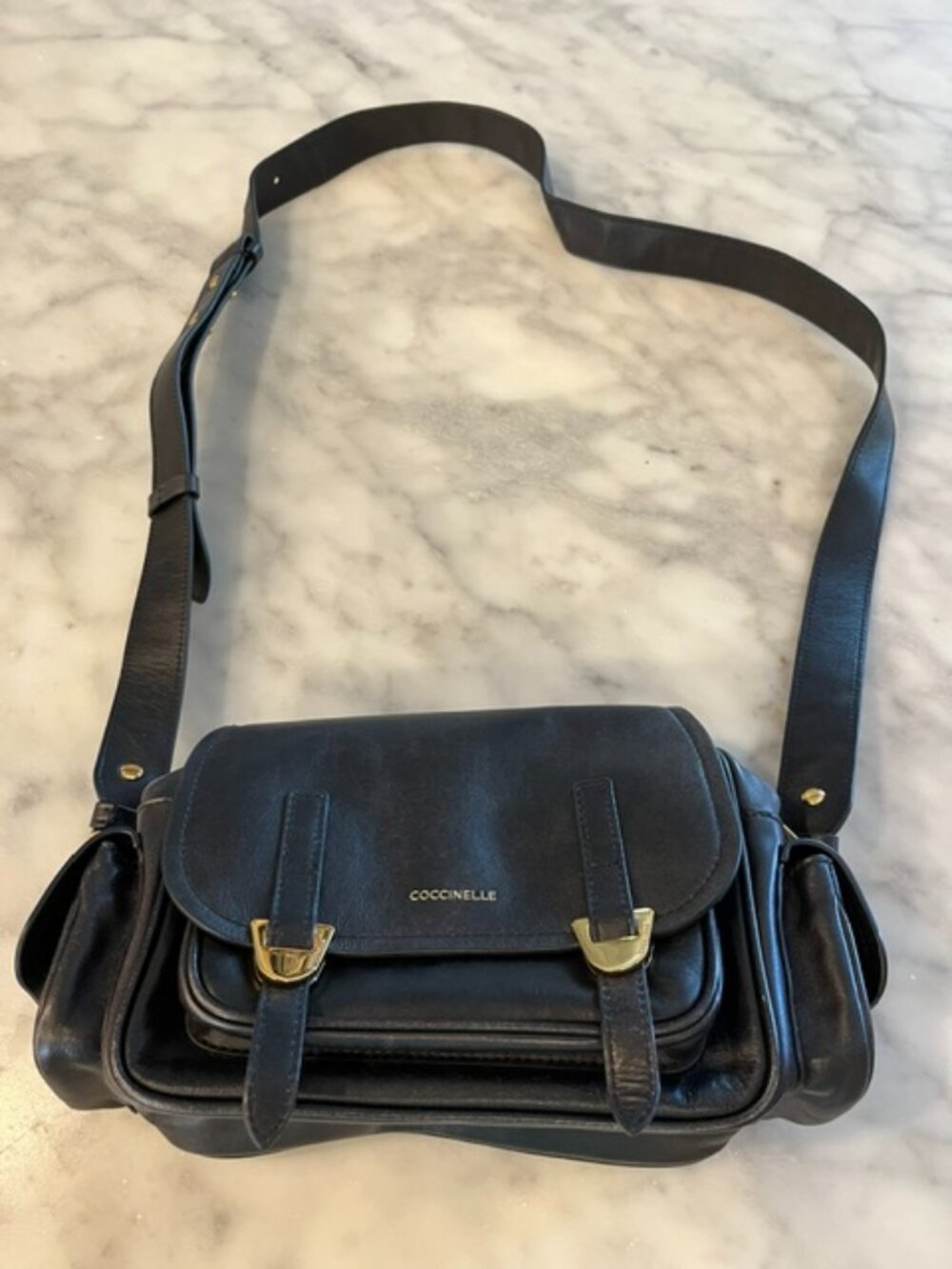 Black Smooth Leather Crossbody Bag COCCINELLE Campus Vintage Small